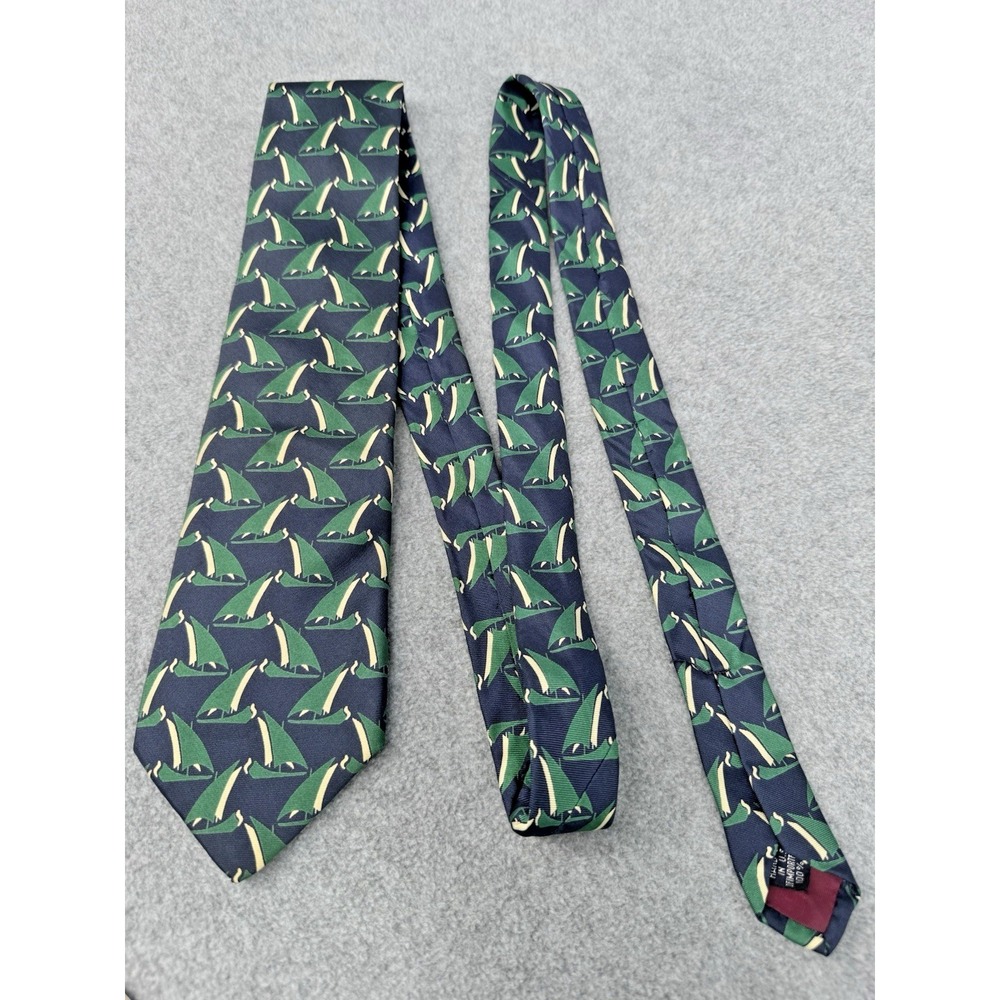 Sailboat Tie‎ Nautical Boat Print Silk Navy Green Mens Necktie